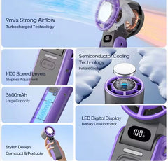 Portable Refrigeration Fan – Semiconductor Cooling, 3600mAh, 1-100 Speed