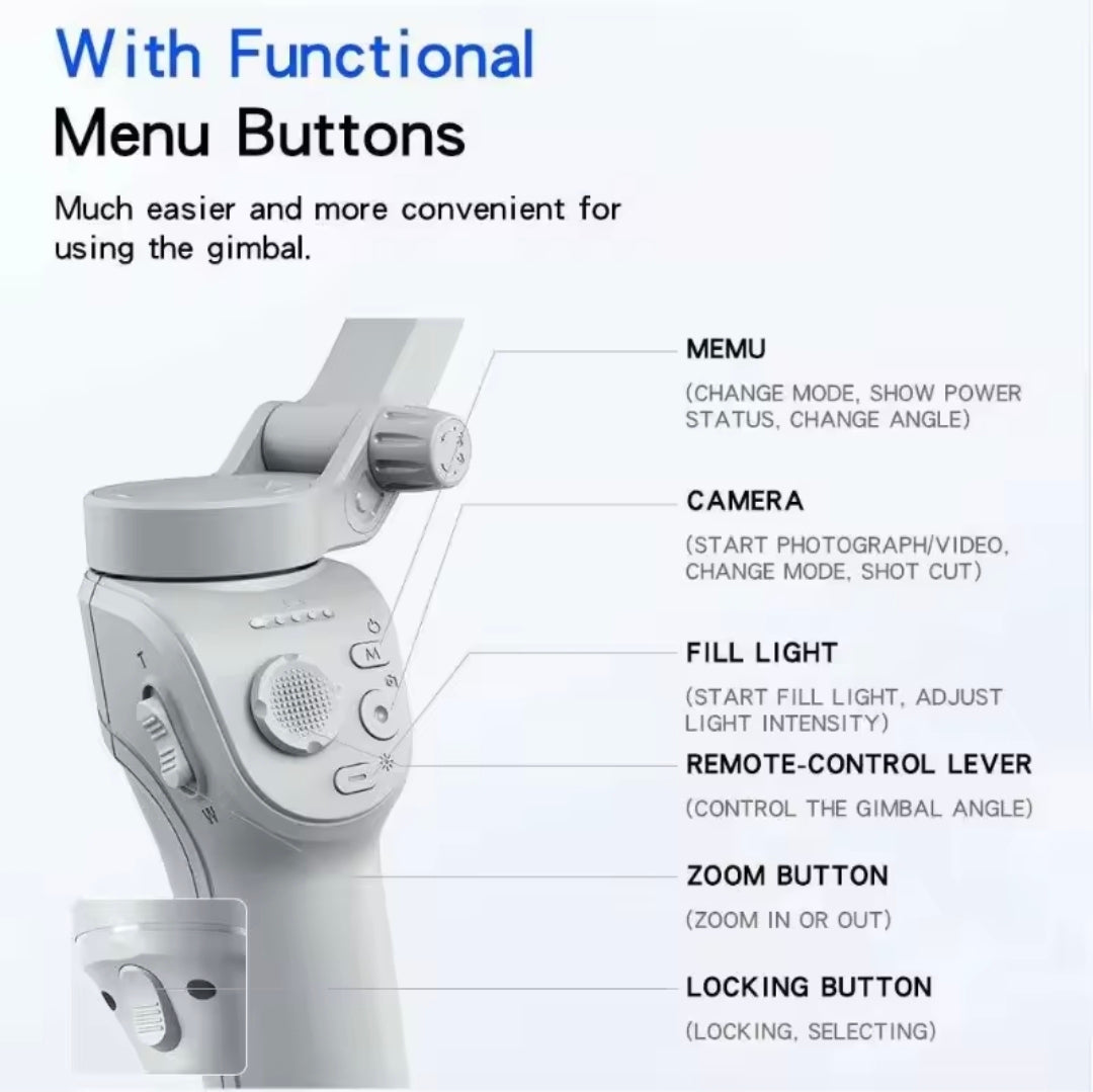 3-Axis Smartphone Gimbal Stabilizer with Fill Light & Tripod