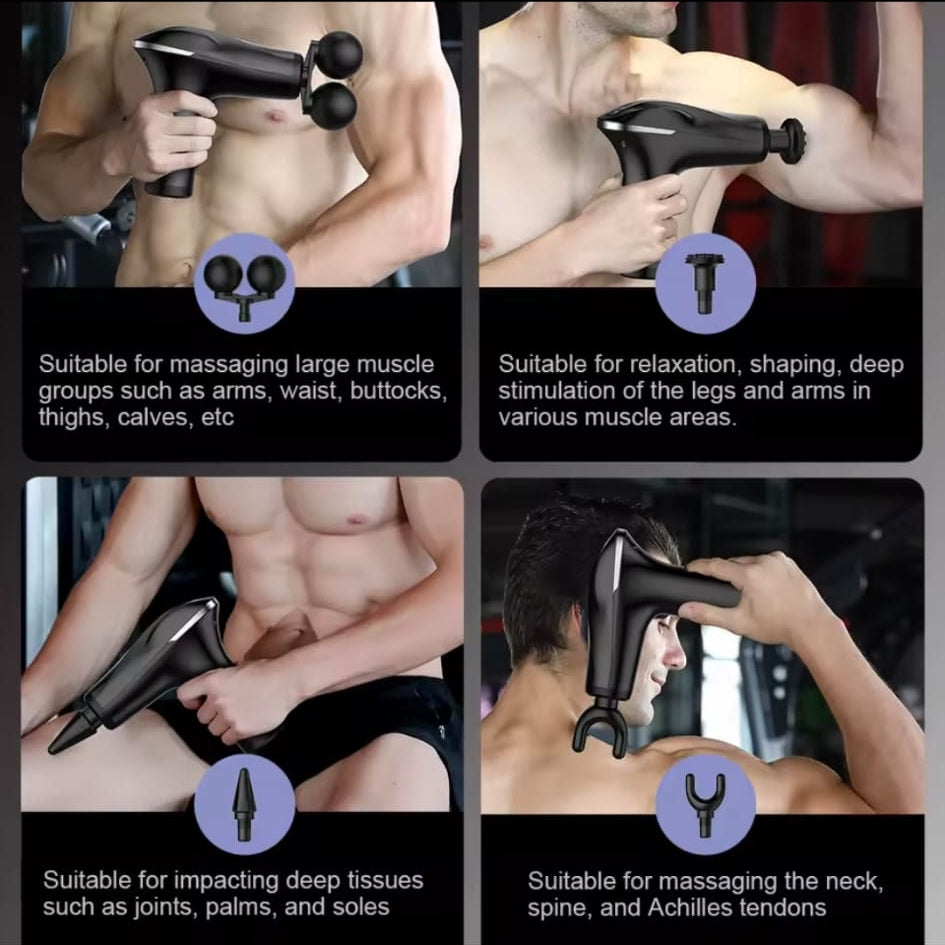 Product page with images of a massage tool and text on a smartphone screen.