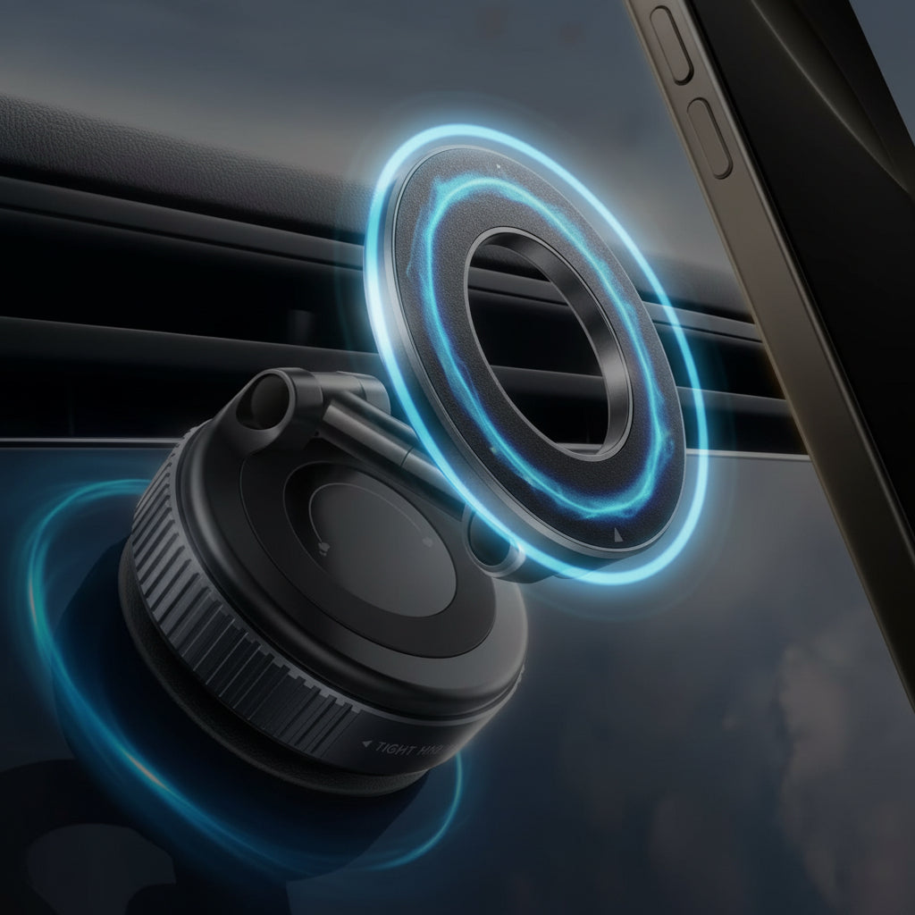 Car air vent mount with phone holder on a car dashboard