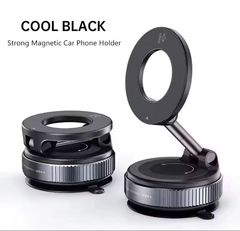 Strong magnetic car phone holder with 'Cool Black' label on a white background
