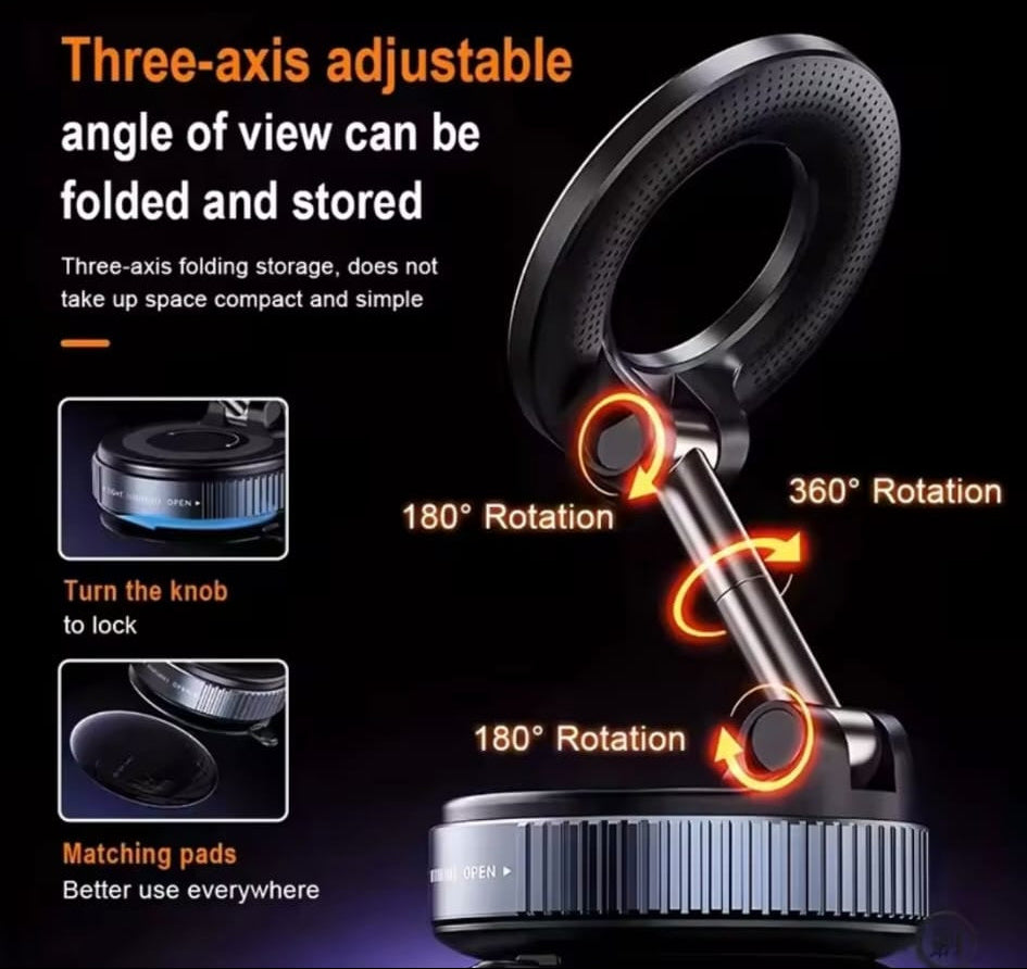 Strong Magnetic/ Vacuum Car Phone Holder – 360° Adjustable