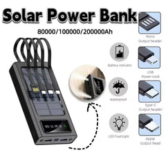 Solar Power Bank 30,000mAh with Built-in Cables & LED Flashlight